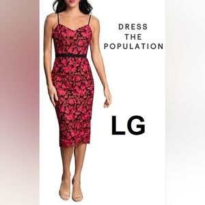 Dress The Population Emma Sleeveless Plunge Neckline Fit & Flare Midi Dress